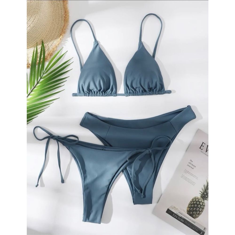 3pack Triangle Tie Side Bikini Swimsuit Dusty Blue Size Small